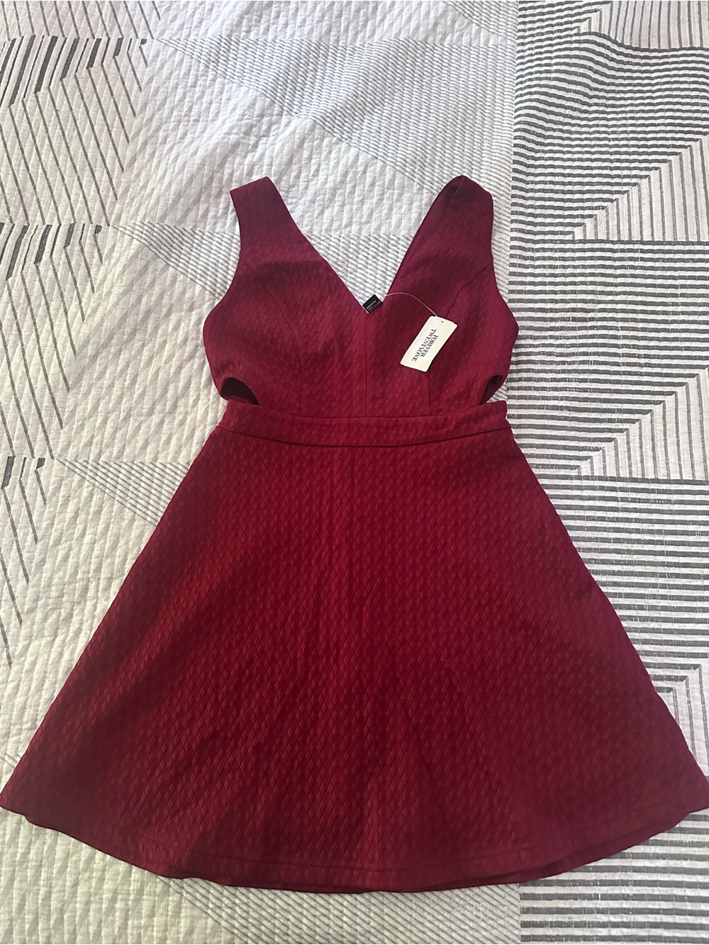 Forever 21 Burgundy Textured V-Neck Mini Dress